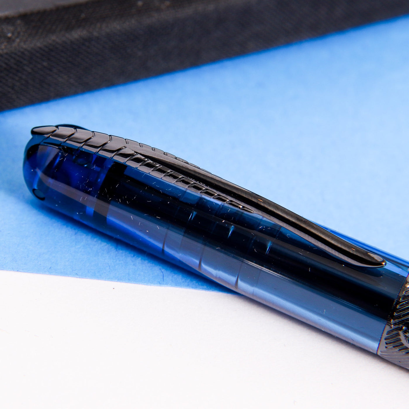 Pineider Avatar UR Demo Black Sky Blue Ballpoint Pen Feather Clip