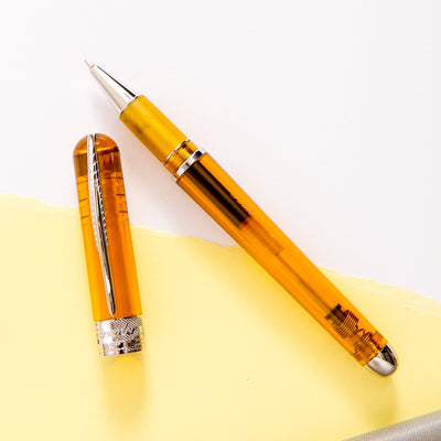 Pineider Avatar UR Demo Metal Amber Rollerball Pen Silver Trim