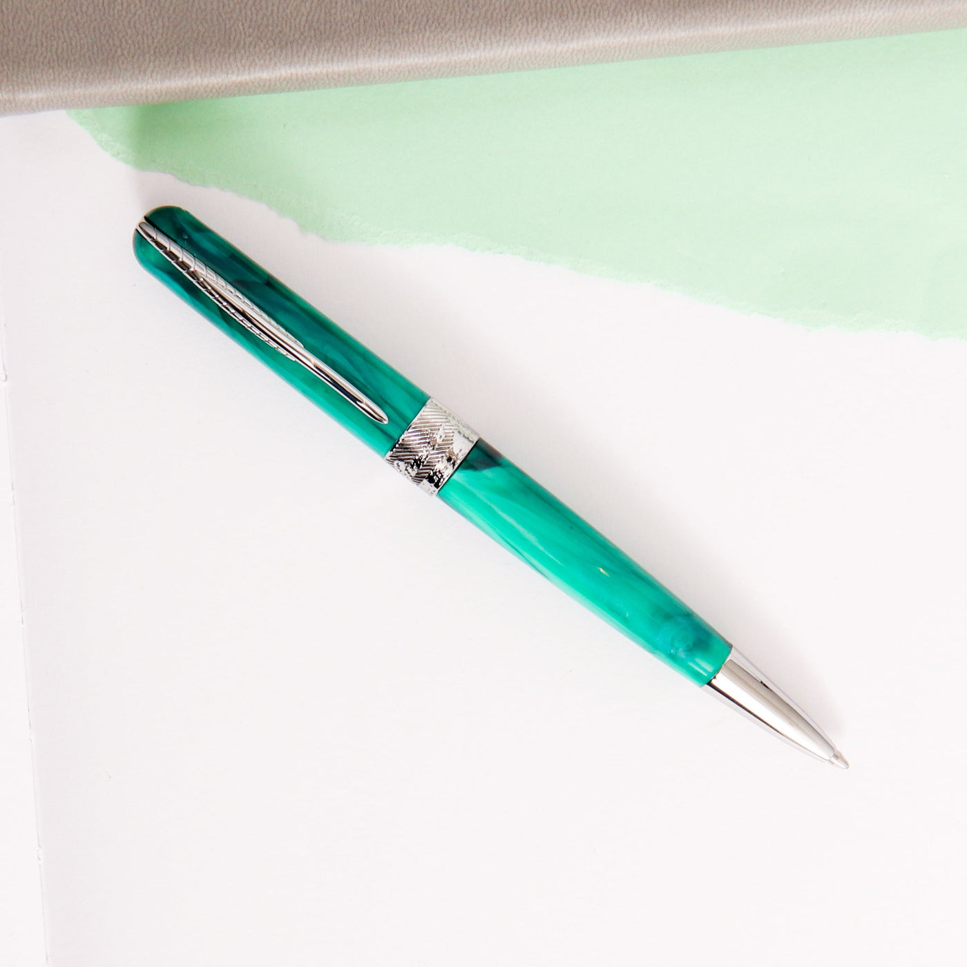 Pineider Avatar UR Forest Green Ballpoint Pen Silver Trim