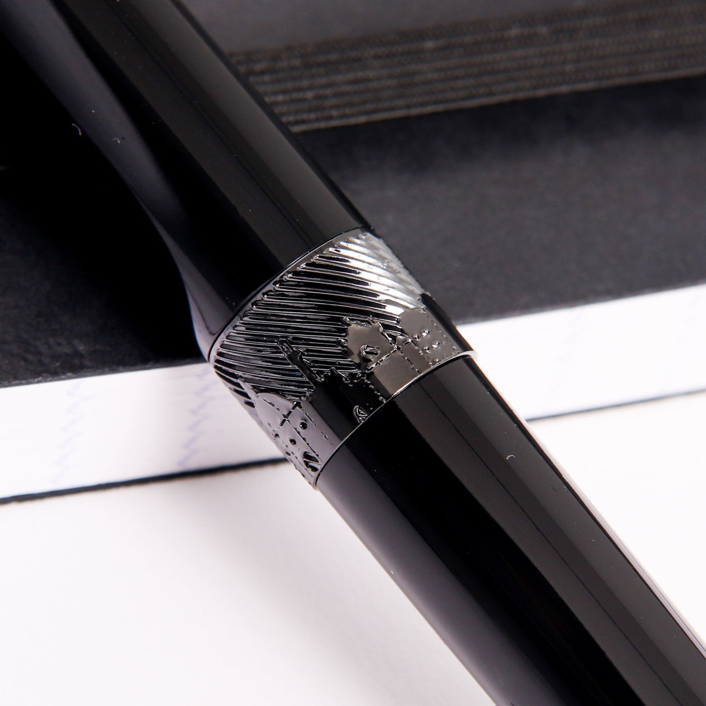 Pineider Avatar UR Glossy Black Ballpoint Pen Engraved Center Band