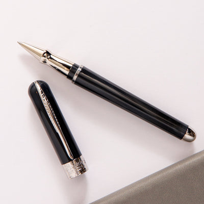 Pineider Avatar UR Graphene Black Rollerball Pen Silver Trim