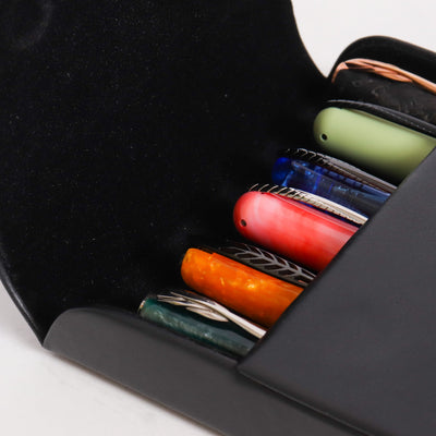 Pineider Black Leather Six Pen Case Details