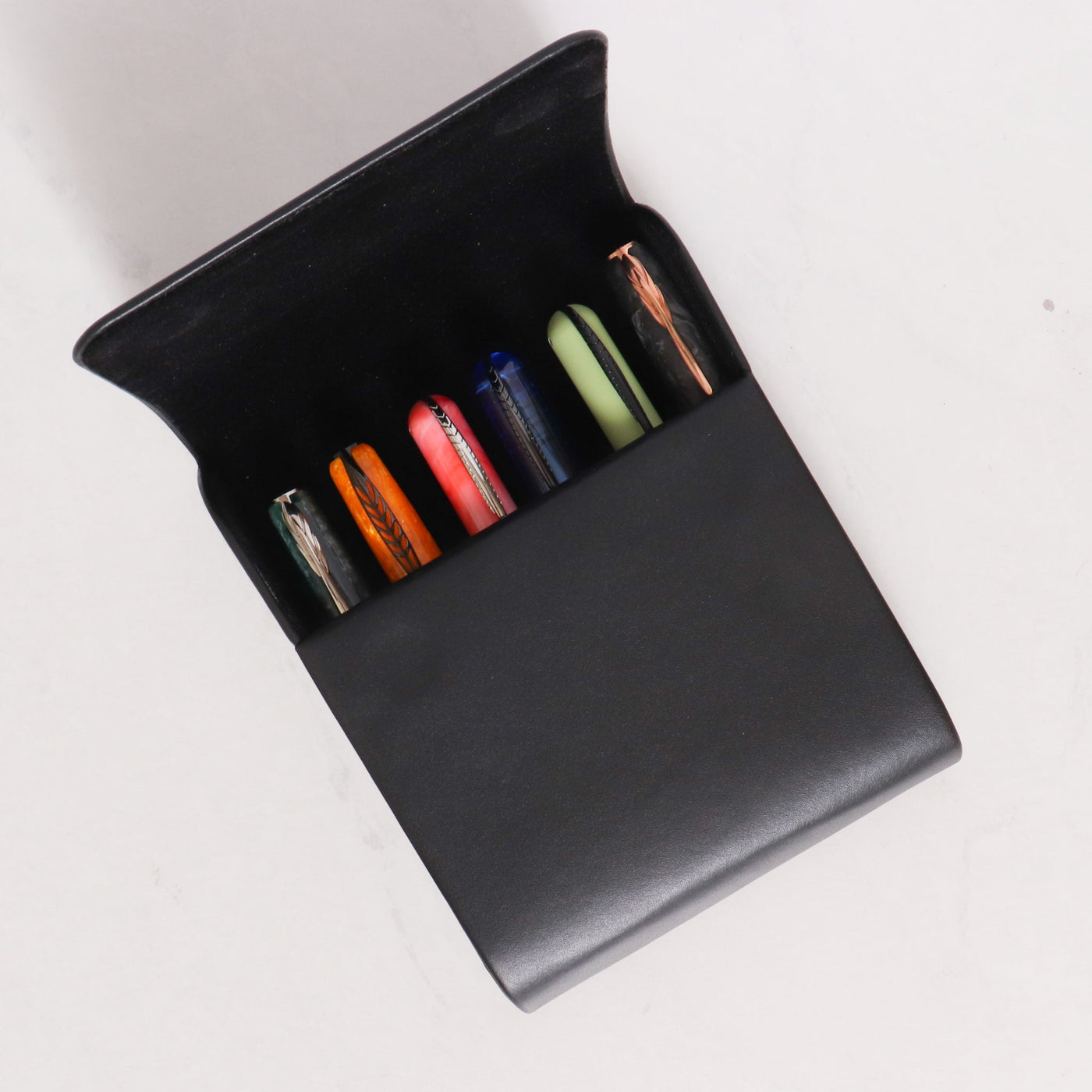 Pineider Black Leather Six Pen Case Fitting 6 Fountain Pens