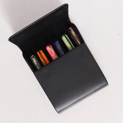 Pineider Black Leather Six Pen Case Fitting 6 Fountain Pens