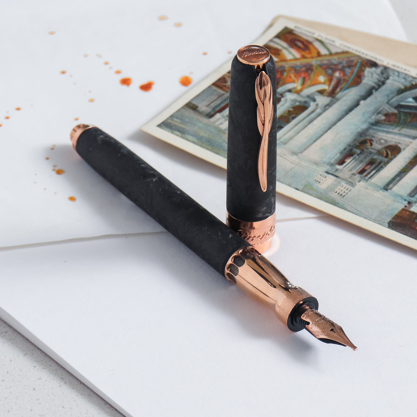 Pineider Mystery Filler Forged Carbon Rose Gold Fountain Pen