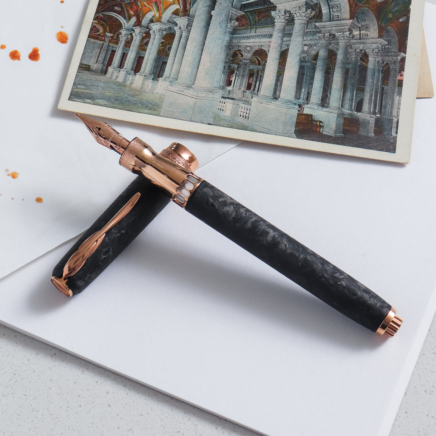 Pineider Mystery Filler Forged Carbon Rose Gold Fountain Pen