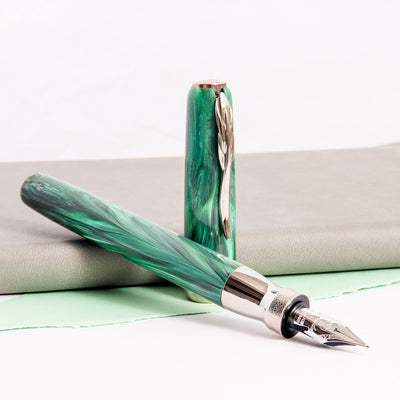Pineider La Grande Bellezza Gemstone Malachite Fountain Pen Uncapped
