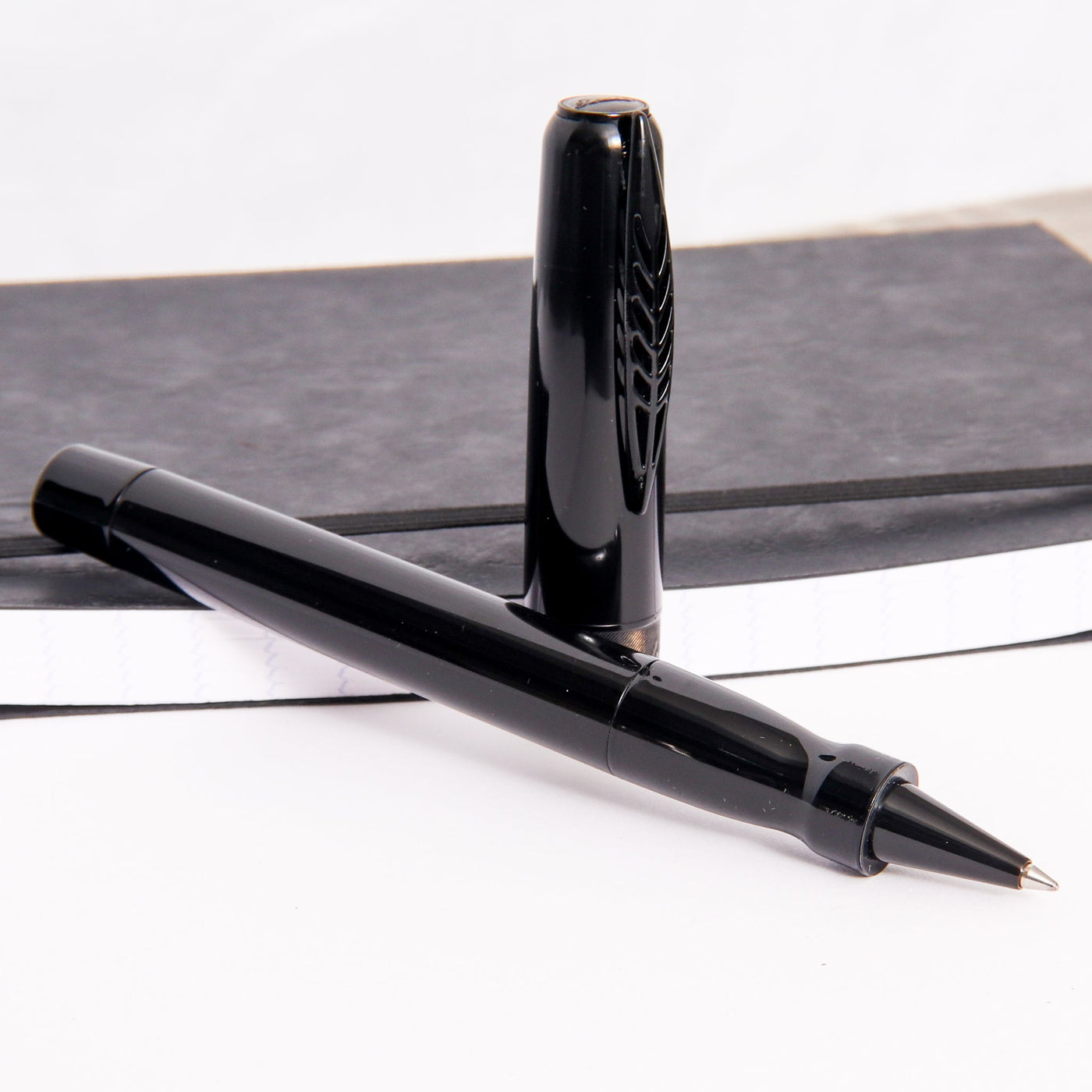 Pineider La Grande Bellezza Rocco Black with Black Trim Rollerball Pen Uncapped