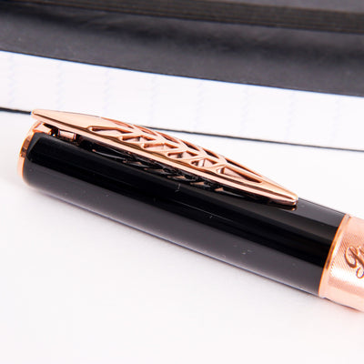 Pineider La Grande Bellezza Rocco Black with Rose Gold Trim Ballpoint Pen Feather Clip