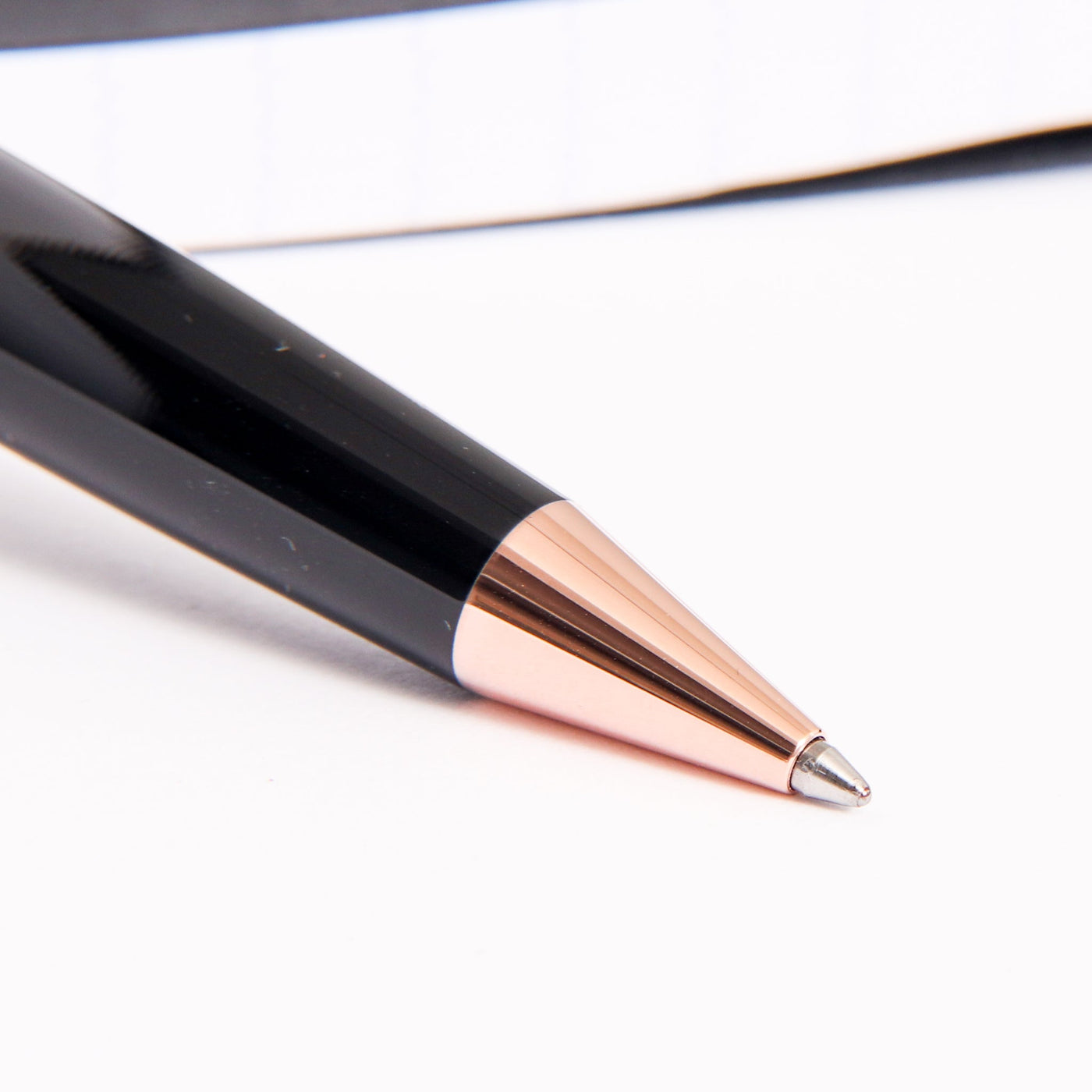 Pineider La Grande Bellezza Rocco Black with Rose Gold Trim Ballpoint Pen Tip