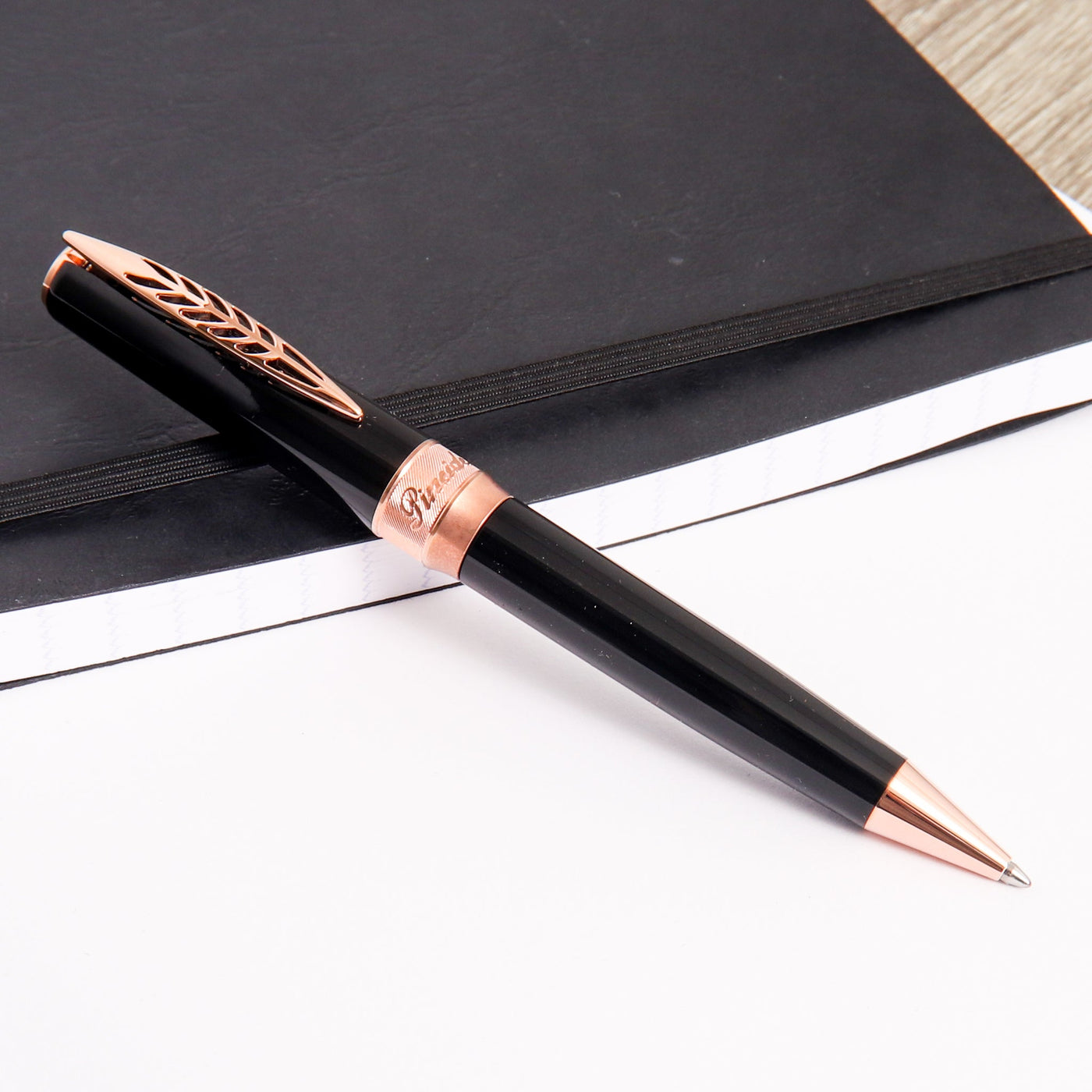 Pineider La Grande Bellezza Rocco Black with Rose Gold Trim Ballpoint Pen