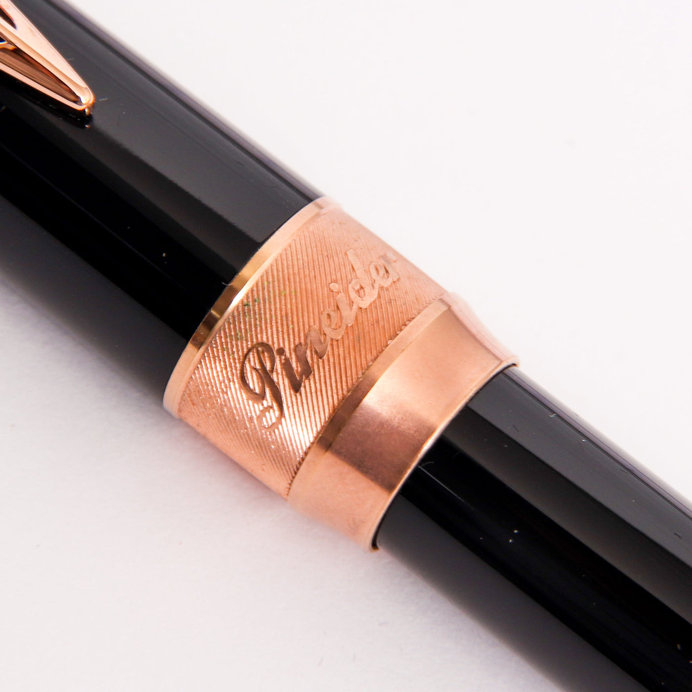 Pineider La Grande Bellezza Rocco Black with Rose Gold Trim Rollerball Pen Center Band