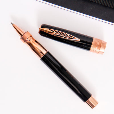 Pineider La Grande Bellezza Rocco Black with Rose Gold Trim Rollerball Pen Gift