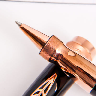 Pineider La Grande Bellezza Rocco Black with Rose Gold Trim Rollerball Pen Smooth Writing Tip