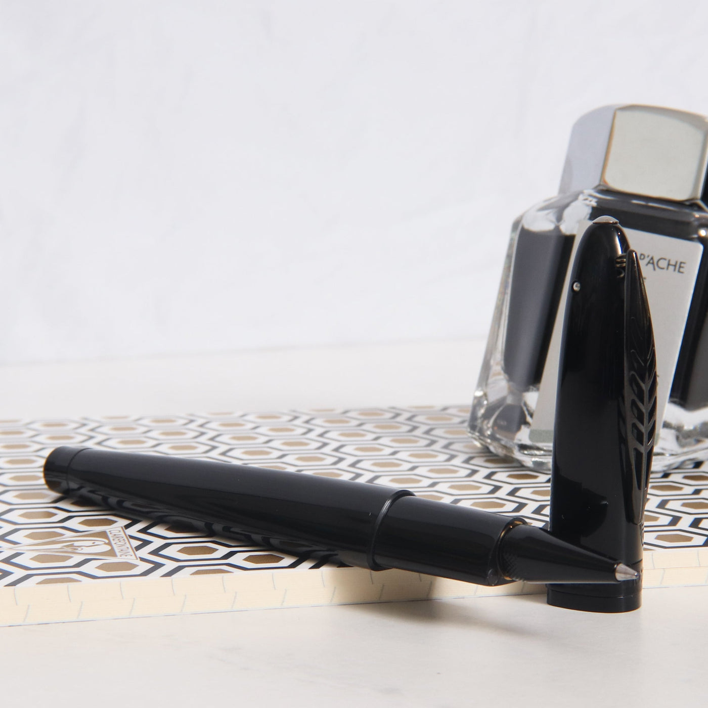 Pineider Modern Times All Black Rollerball Pen Uncapped