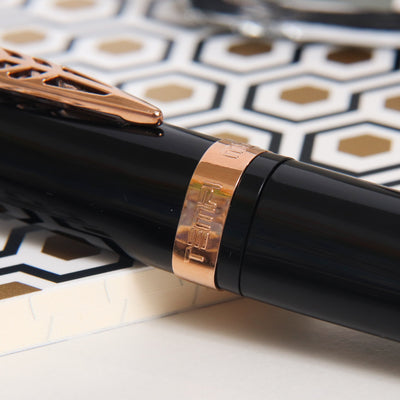 Pineider Modern Times Black & Rose Gold Rollerball Pen Center Band