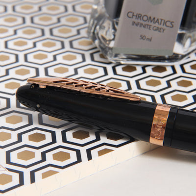 Pineider Modern Times Black & Rose Gold Rollerball Pen Clip