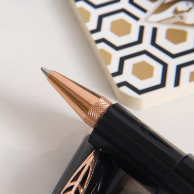 Pineider Modern Times Black & Rose Gold Rollerball Pen Tip