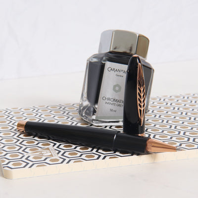 Pineider Modern Times Black & Rose Gold Rollerball Pen Uncapped