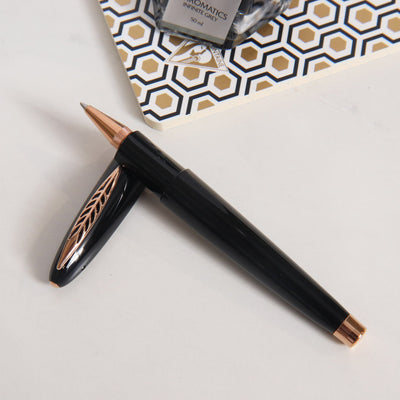 Pineider Modern Times Black & Rose Gold Rollerball Pen