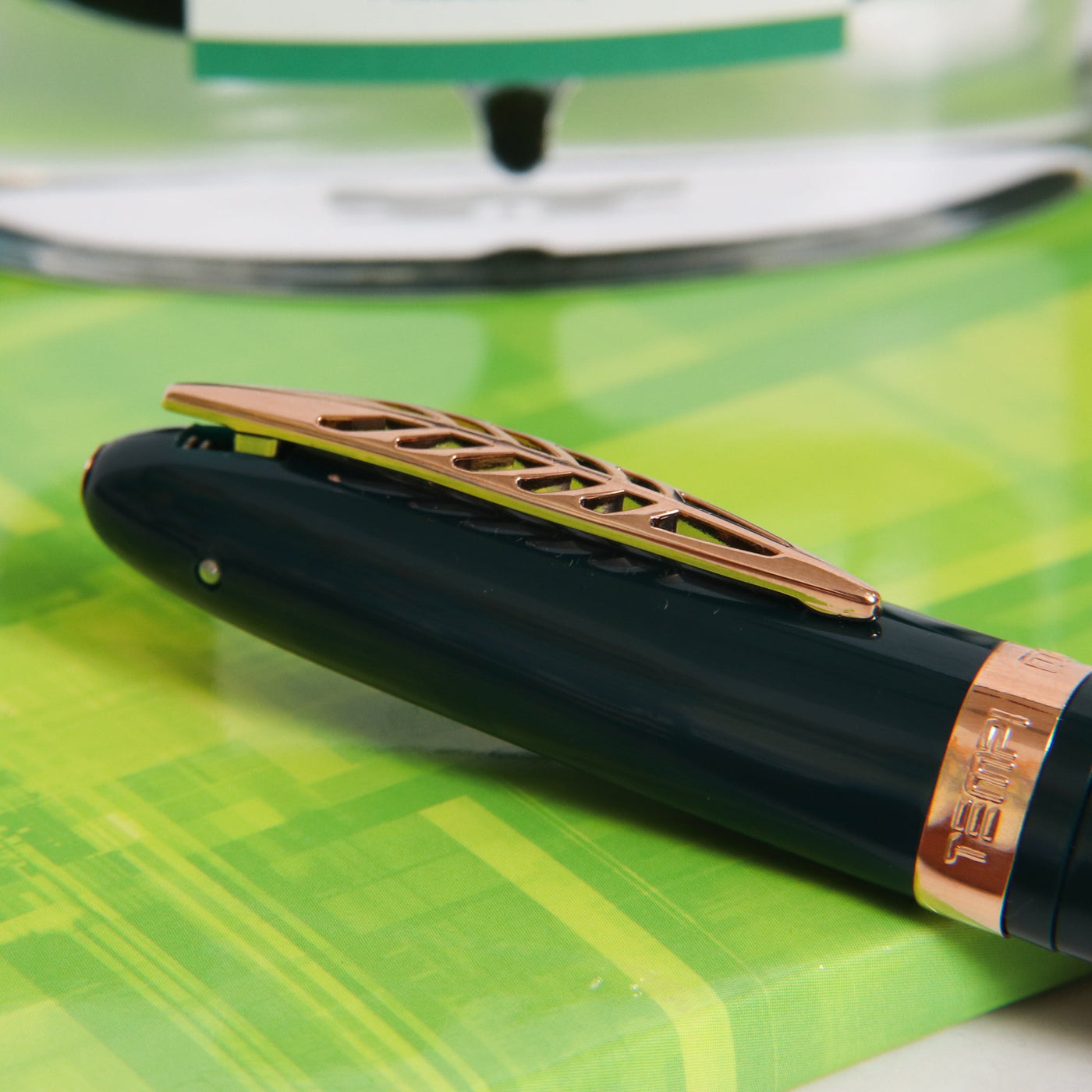 Pineider Modern Times British Racing Green & Rose Gold Rollerball Pen Clip