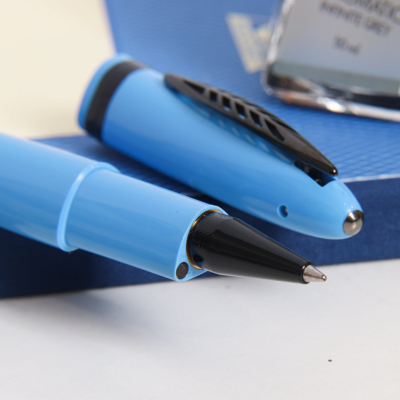 Pineider Modern Times France Racing Blue & Black Rollerball Pen Tip Details