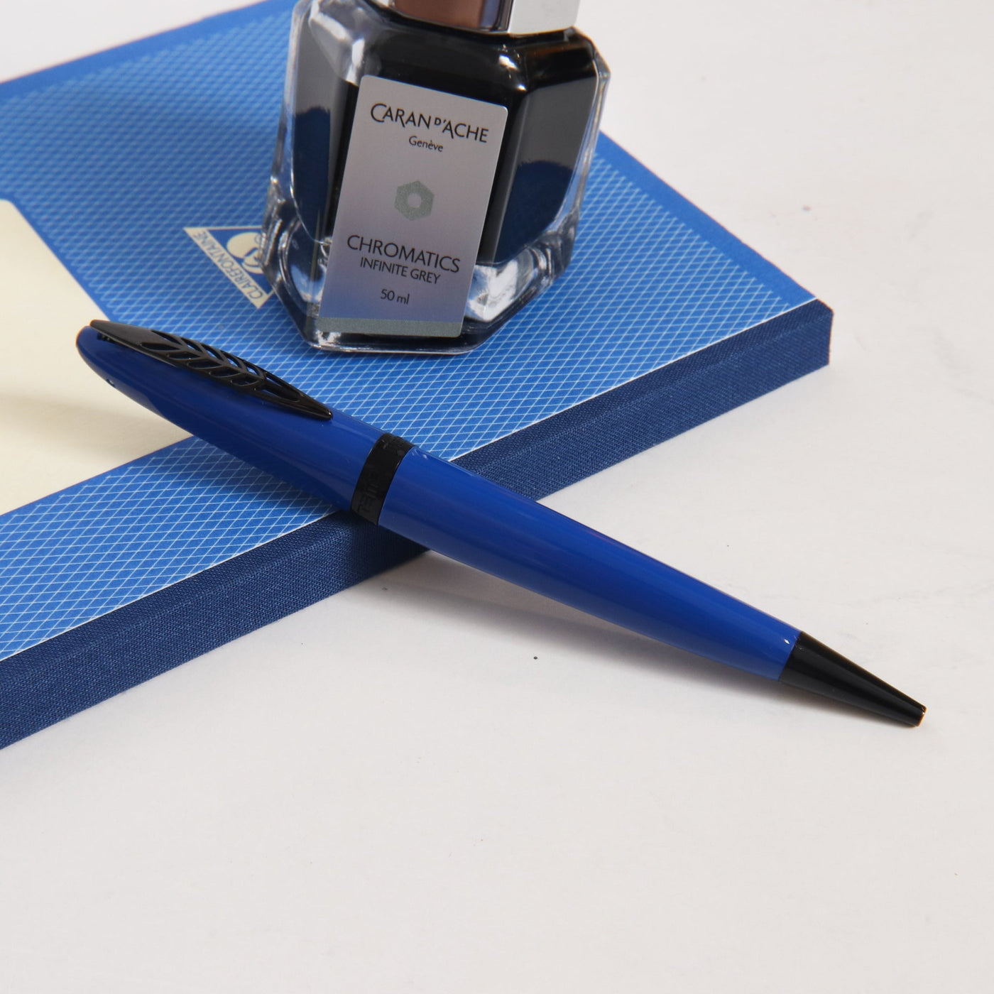 Pineider Modern Times Ocean Blue & Black Ballpoint Pen Closed