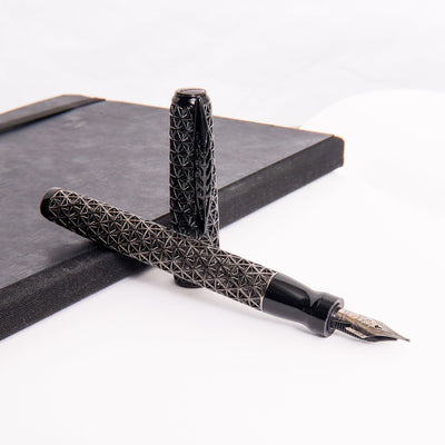 Pineider Psycho Black with Black Trim Fountain Pen Uncapped