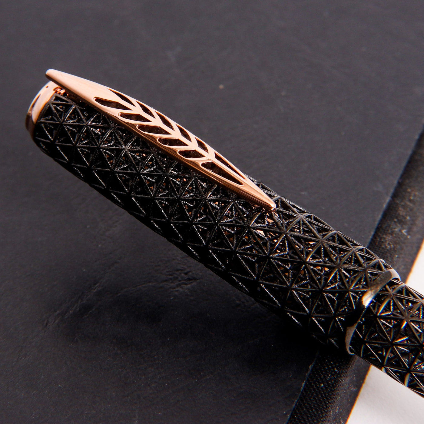 Pineider Psycho Black with Rose Gold Trim Fountain Pen Feather Clip
