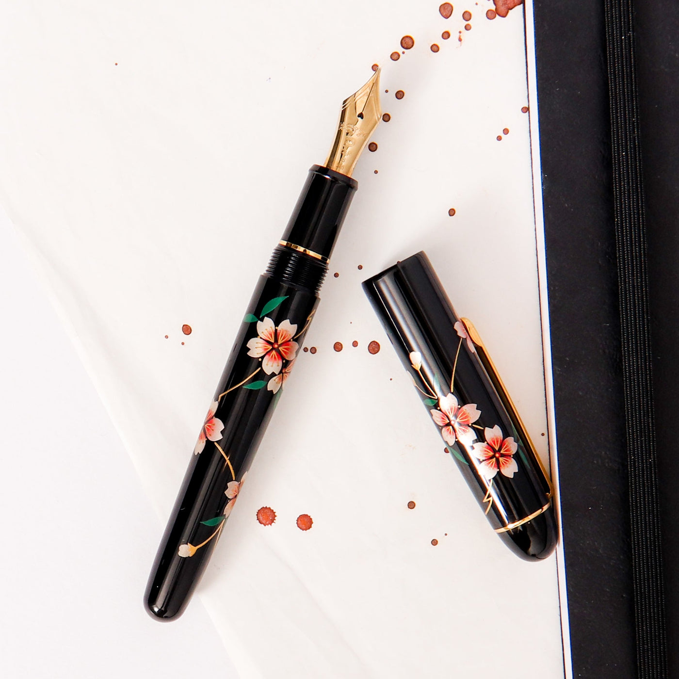 Platinum 3776 Century Urushi Maki e Sakura Fountain Pen Black Lacquered