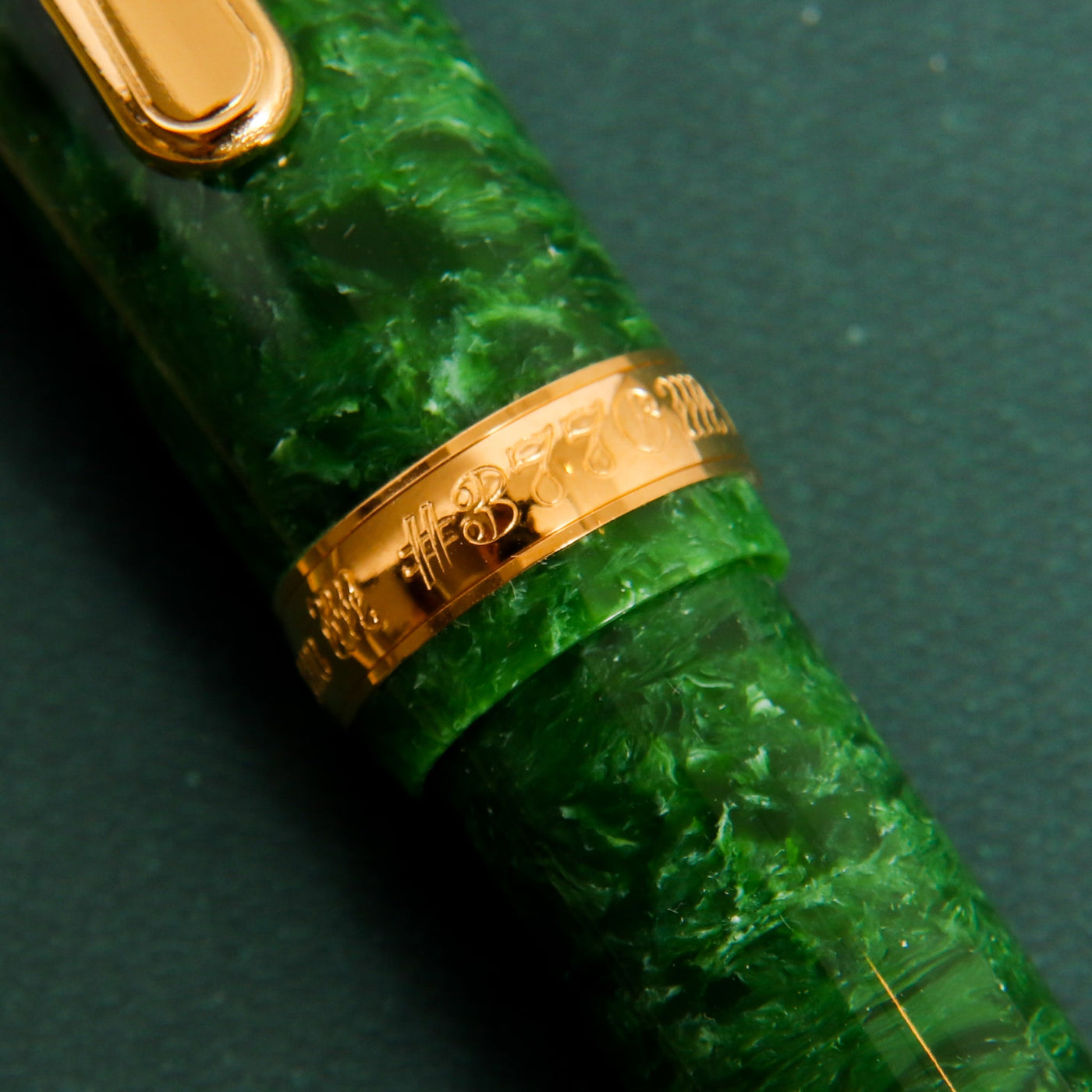Platinum Century 3776 Jade Celluloid Fountain Pen Gold Trim Details