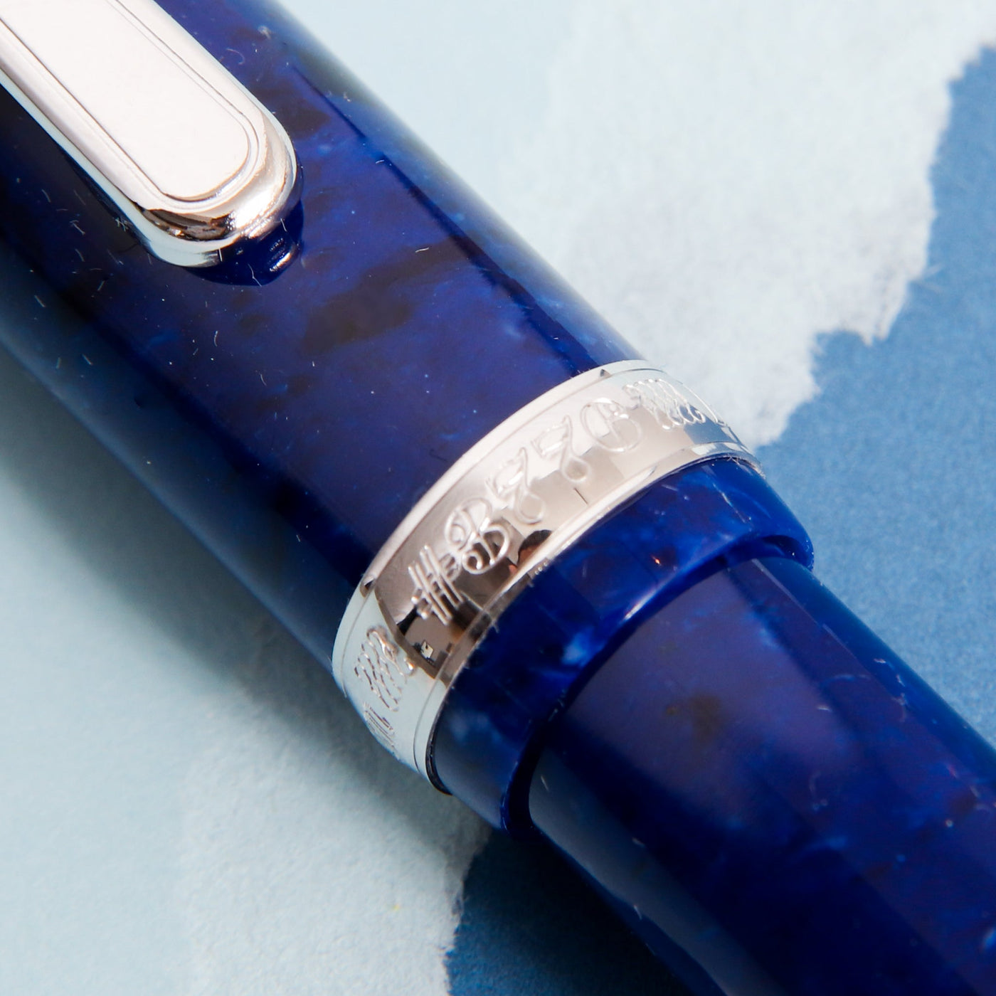 Platinum Century 3776 Midnight Ocean Celluloid Fountain Pen Trim Details