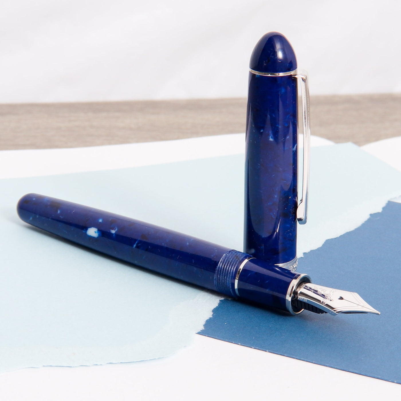 Platinum Century 3776 Midnight Ocean Celluloid Fountain Pen Uncapped