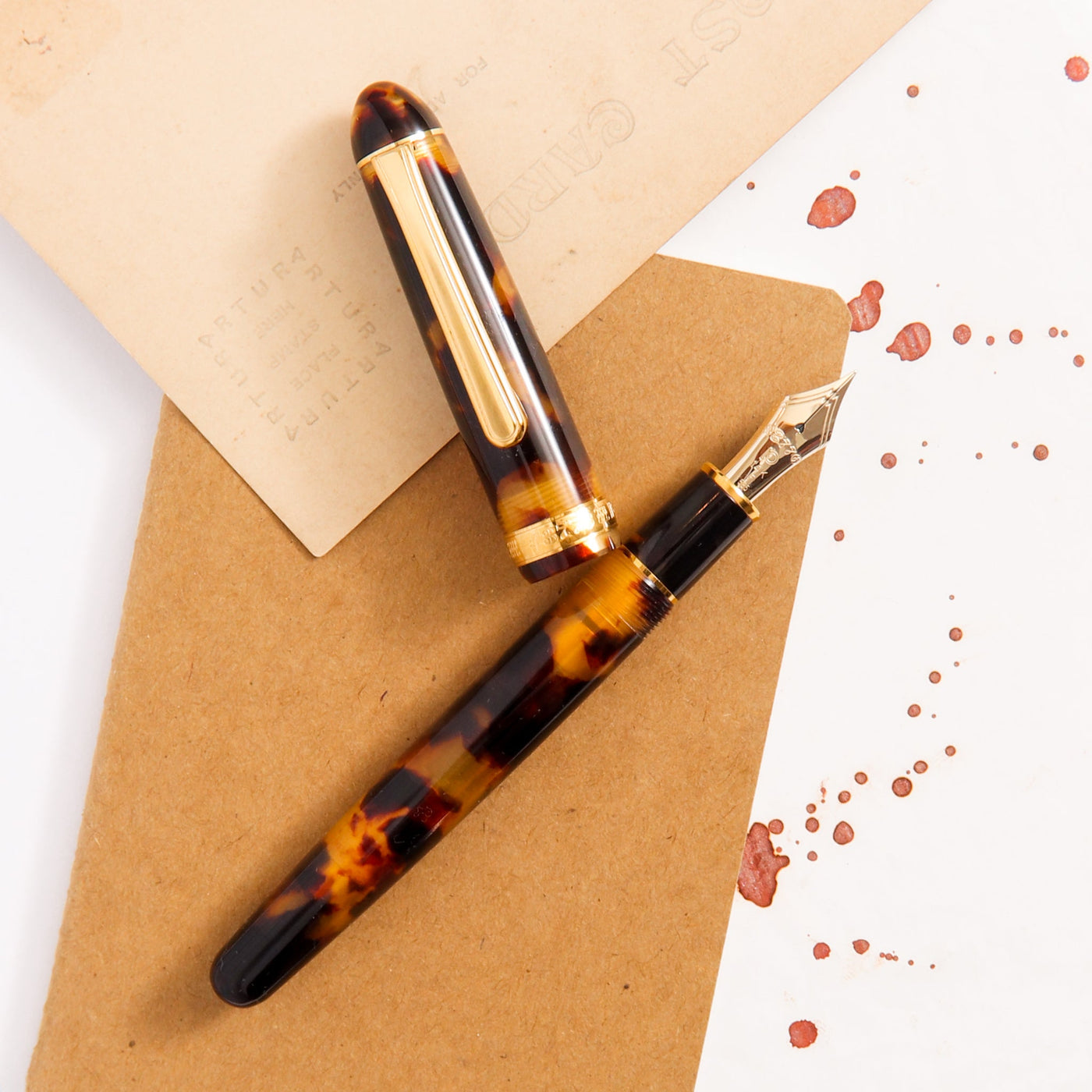 Platinum Century 3776 Tortoise Celluloid Fountain Pen Brown Black And Gold