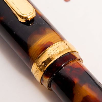 Platinum Century 3776 Tortoise Celluloid Fountain Pen Gold Trim Details