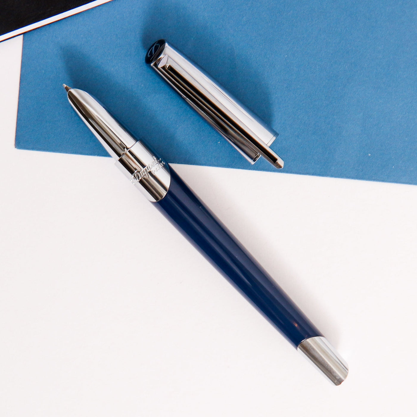 ST-Dupont-Defi-Millennium-Shiny-Blue-Fountain-Pen-With-Silver-Trim