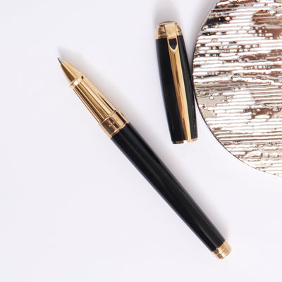 ST Dupont Line D Large Black & Gold Rollerball Pen Resin Barrel