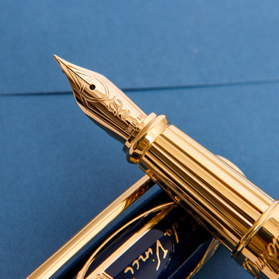 ST Dupont Line D Large Blue Vitruvian Man Fountain Pen 14k Gold Nib