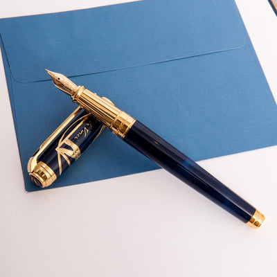 ST Dupont Line D Large Blue Vitruvian Man Fountain Pen