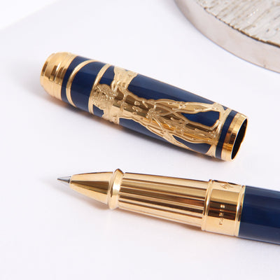 ST Dupont Line D Large Blue Vitruvian Man Rollerball Pen Gold Body