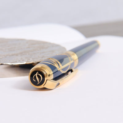 ST Dupont Line D Large Blue Vitruvian Man Rollerball Pen Top of Cap