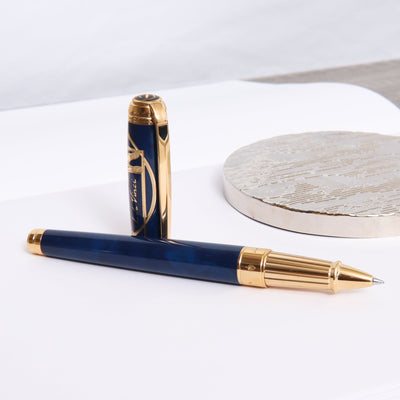 ST Dupont Line D Large Blue Vitruvian Man Rollerball Pen Uncapped