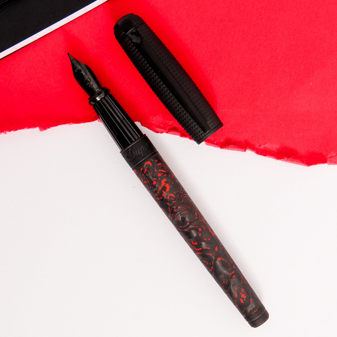 ST-Dupont-Line-D-Large-Carbon-Fiery-Lava-Fountain-Pen-Red-And-Black