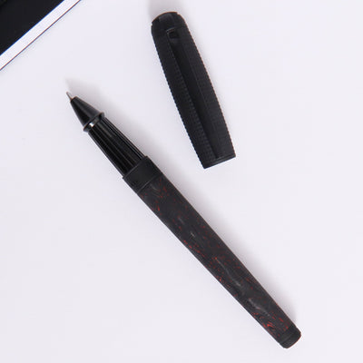 ST Dupont Line D Large Carbon Fiery Lava Rollerball Pen Red and Black