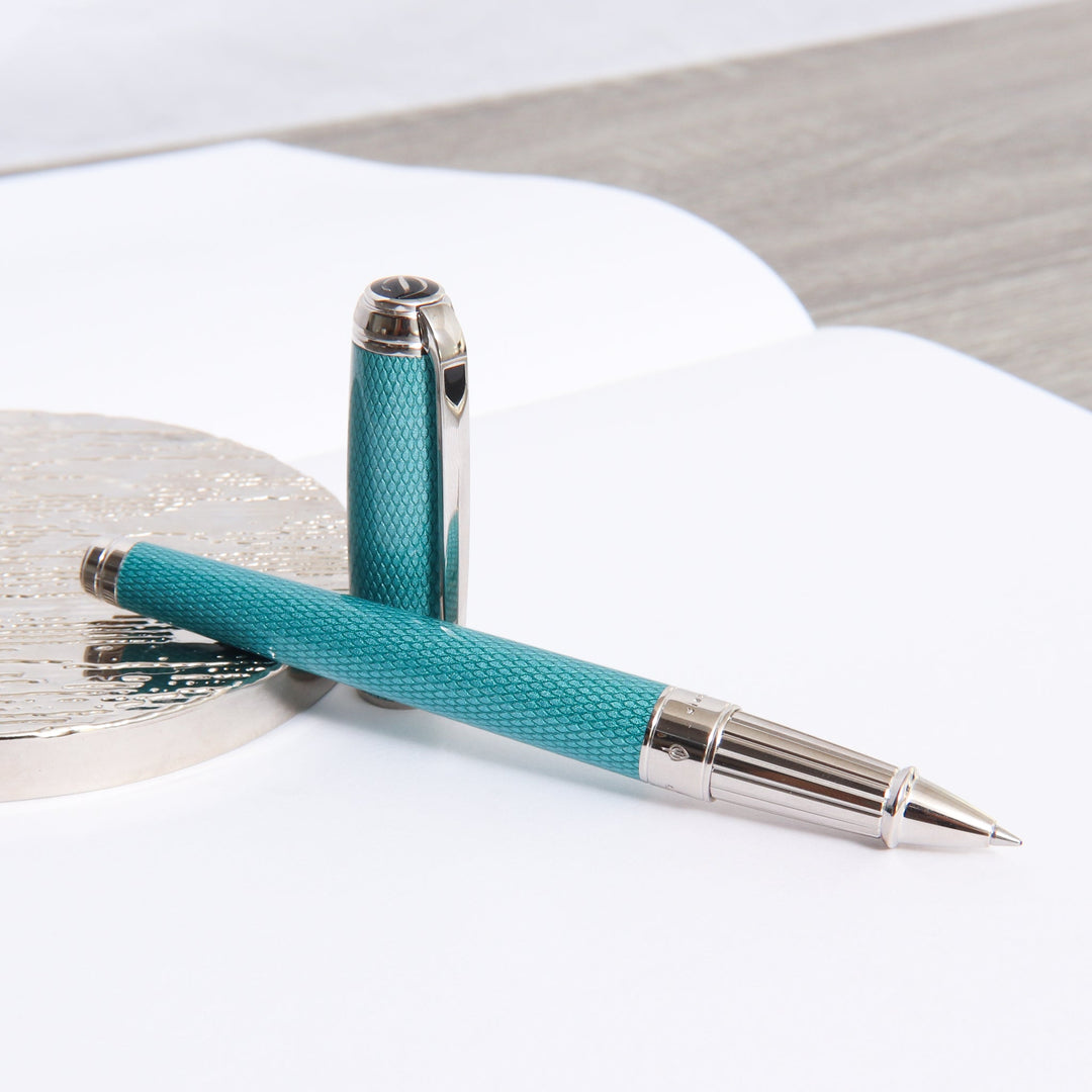 ST Dupont Line D Large Diamond Guilloche Aquamarine Rollerball Pen
