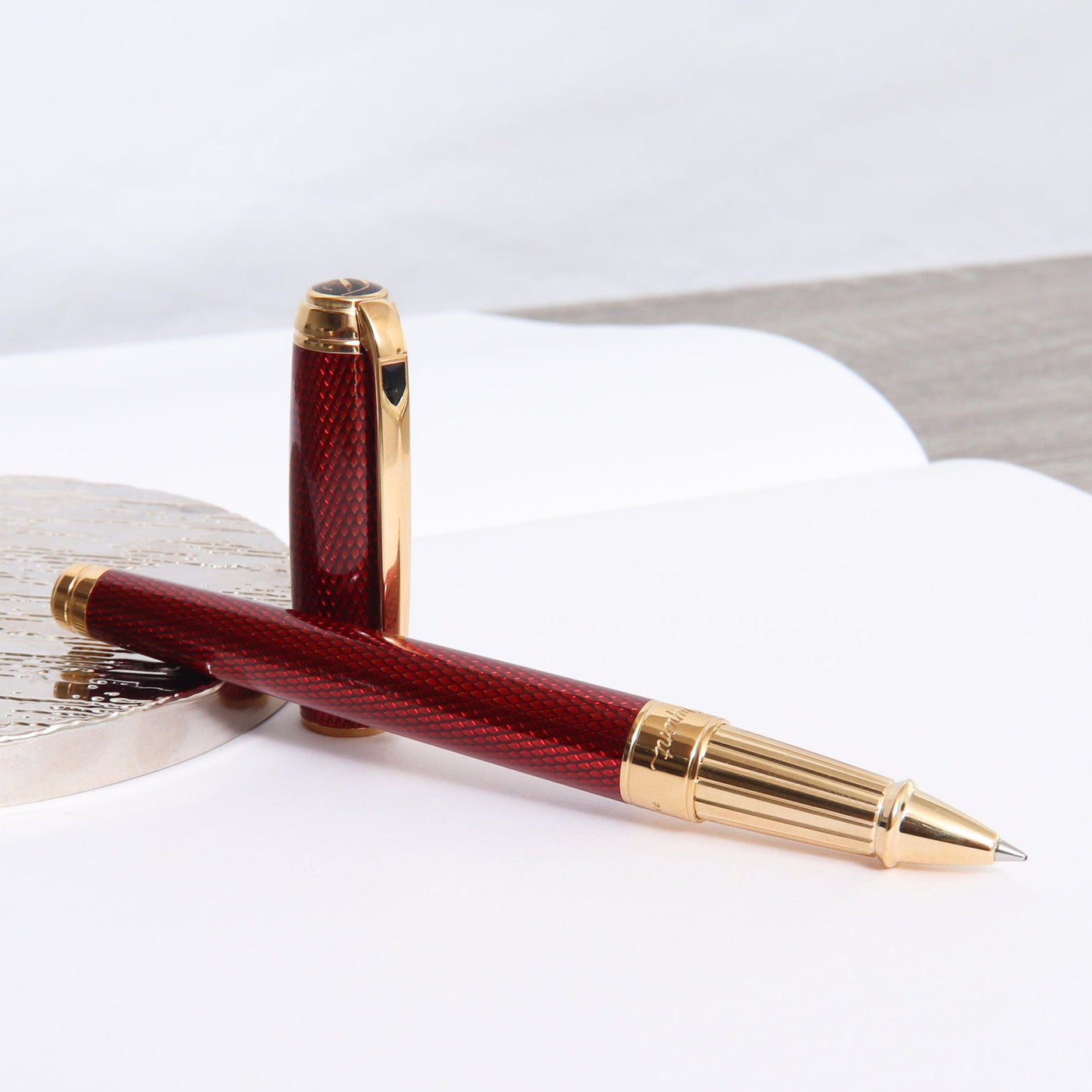 ST Dupont Line D Large Diamond Guilloche Ruby Rollerball Pen Uncapped