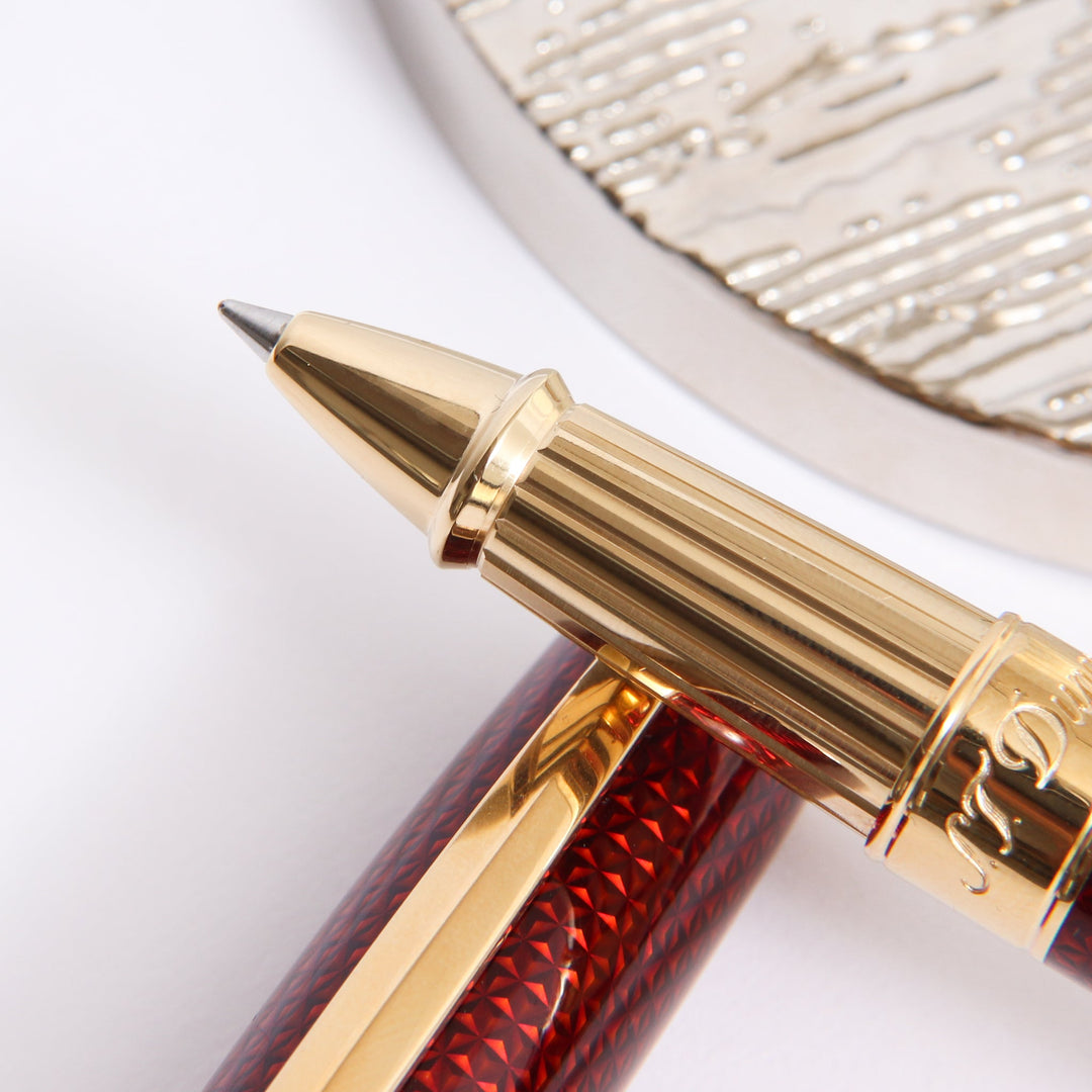 ST Dupont Line D Large Firehead Guilloche Amber Rollerball