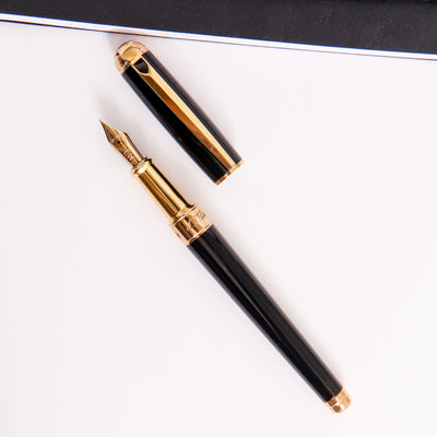 ST Dupont Line D Medium Black Gold Fountain Pen With Gold Resin