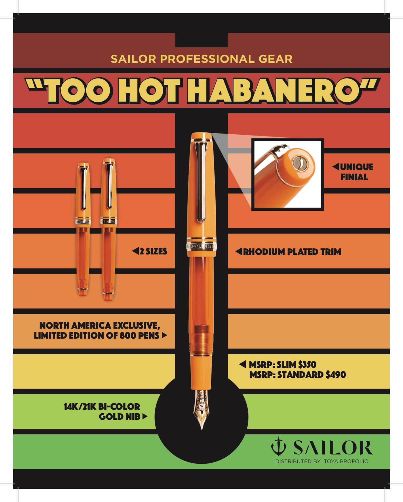 Sailor Professional Gear Slim Too Hot Habanero Fountain Pen