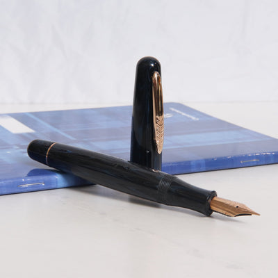 Stipula Etruria Blue Black Ebonite Fountain Pen Uncapped